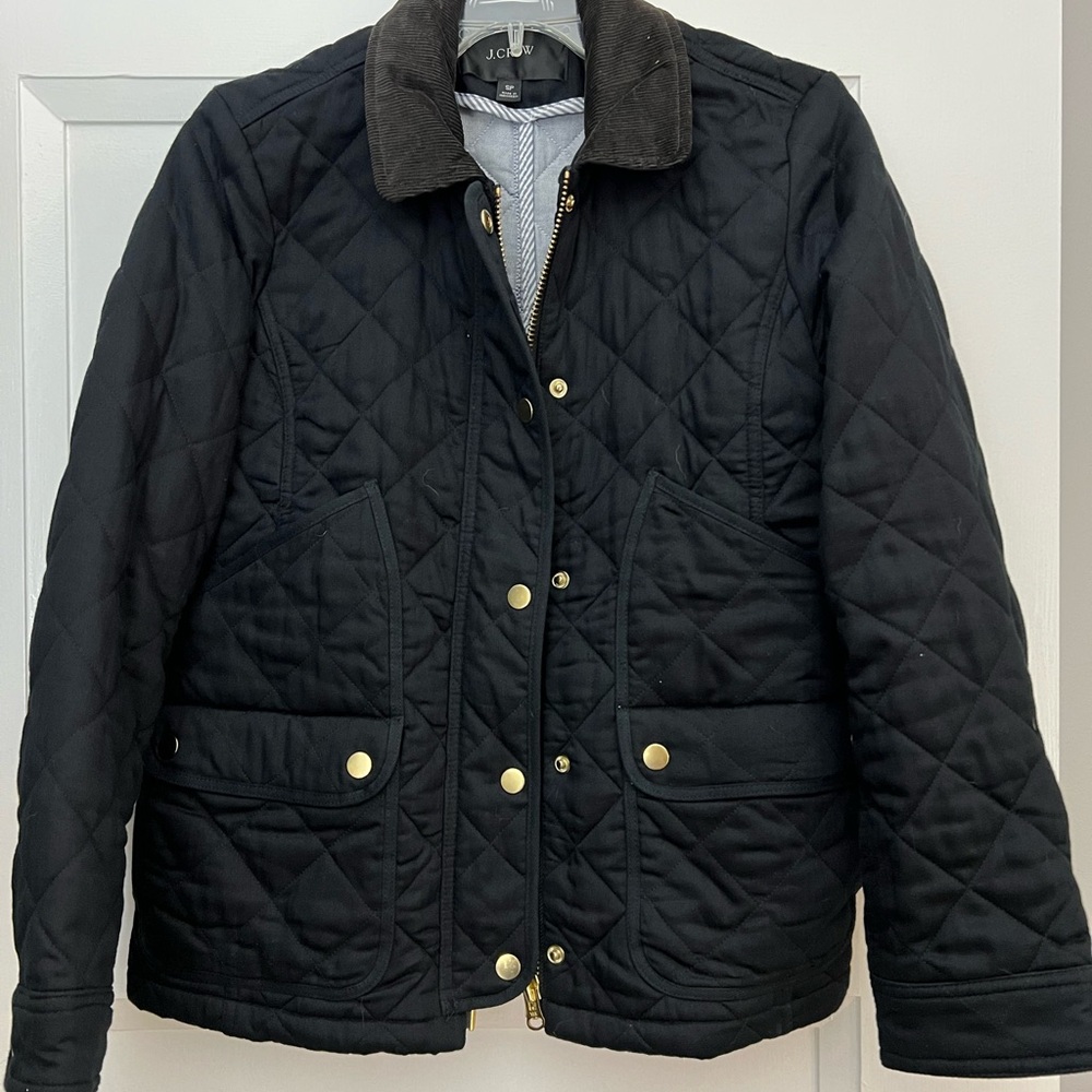 J. Crew Black Quilted Jacket with Gold Accents